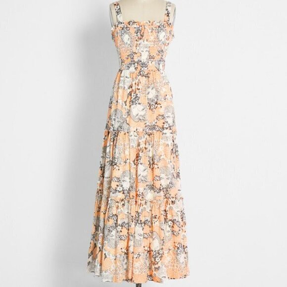 Modcloth Boho on the Range Smocked Maxi Dress Faces Print Medium NWT Rar… - Picture 16 of 16